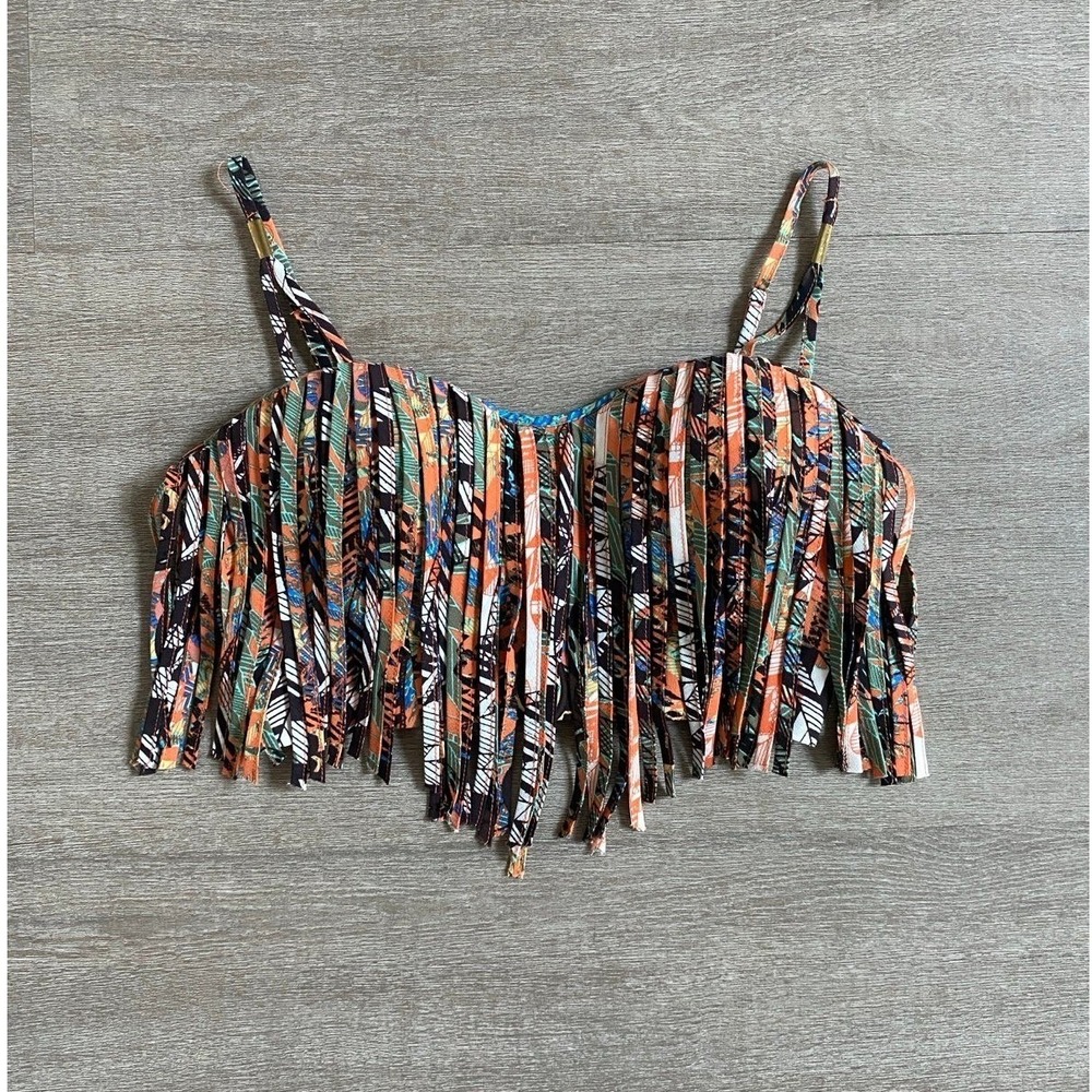 Bebe Orange 90s Y2K Fringe Indie Crop Top Bra/Bralette Size XXS 1049
